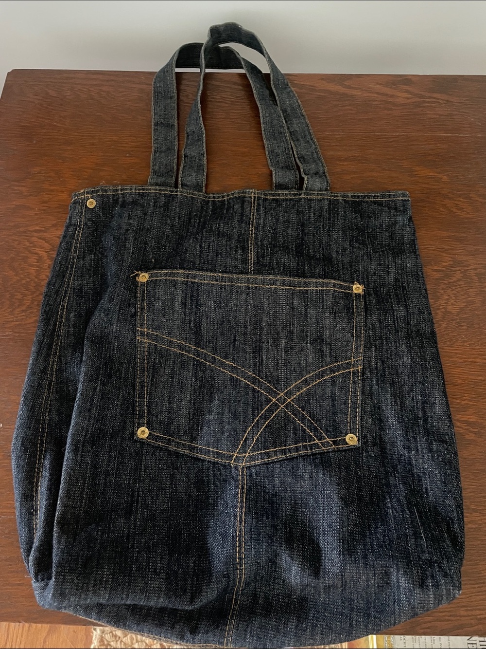 Denim Tote Bag with Front Pocket - Dark Indigo like new
